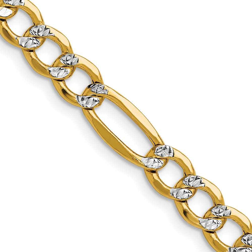 14K Yellow & Rhodium 6.5mm Semi-Solid With Pav Figaro Chain Necklace