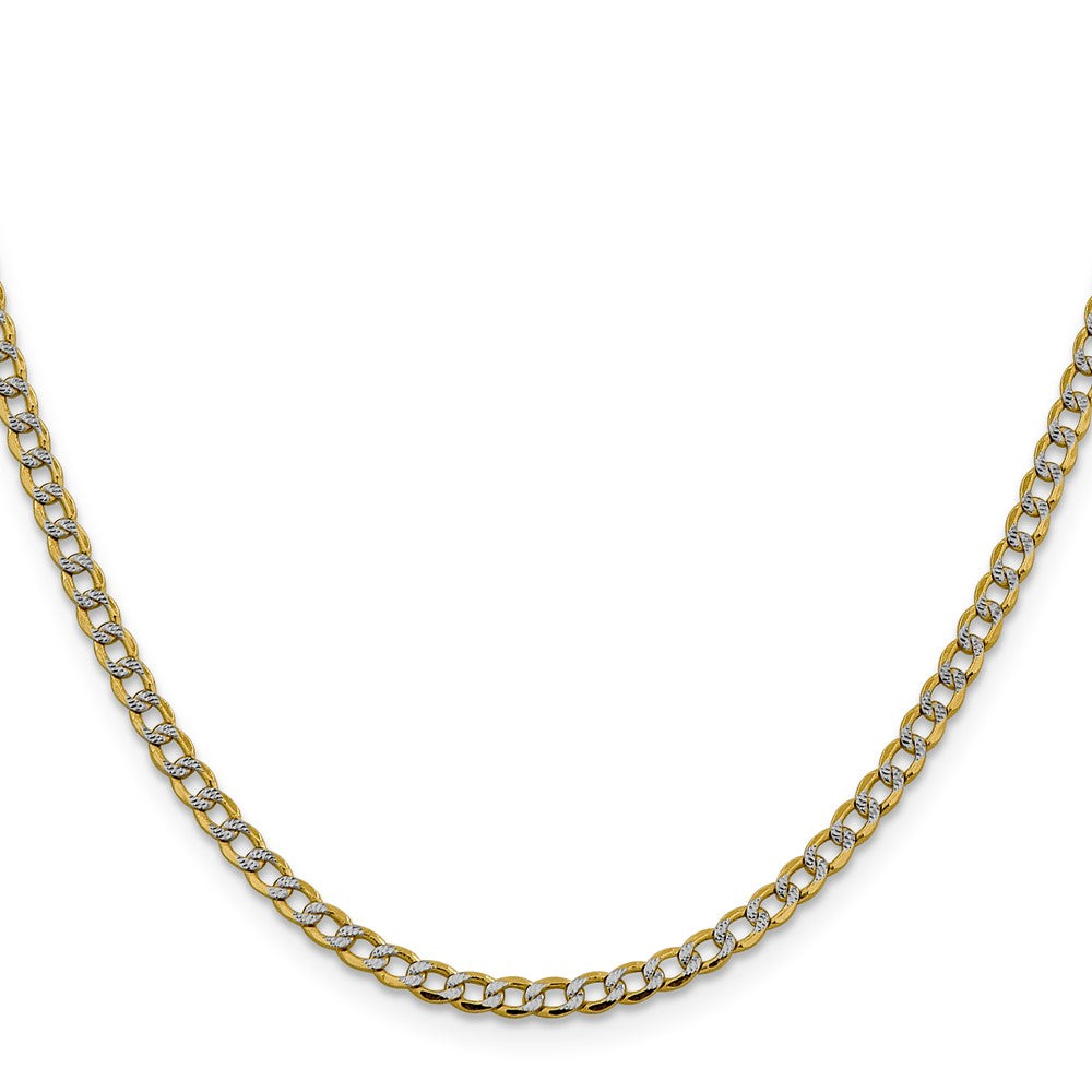 14K Yellow & Rhodium 3.4mm Semi-Solid With Pav Curb Lobster Clasp Chain Necklace