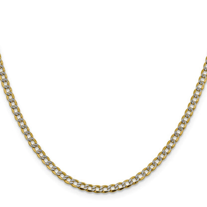 14K Yellow & Rhodium 3.4mm Semi-Solid With Pav Curb Lobster Clasp Chain Necklace