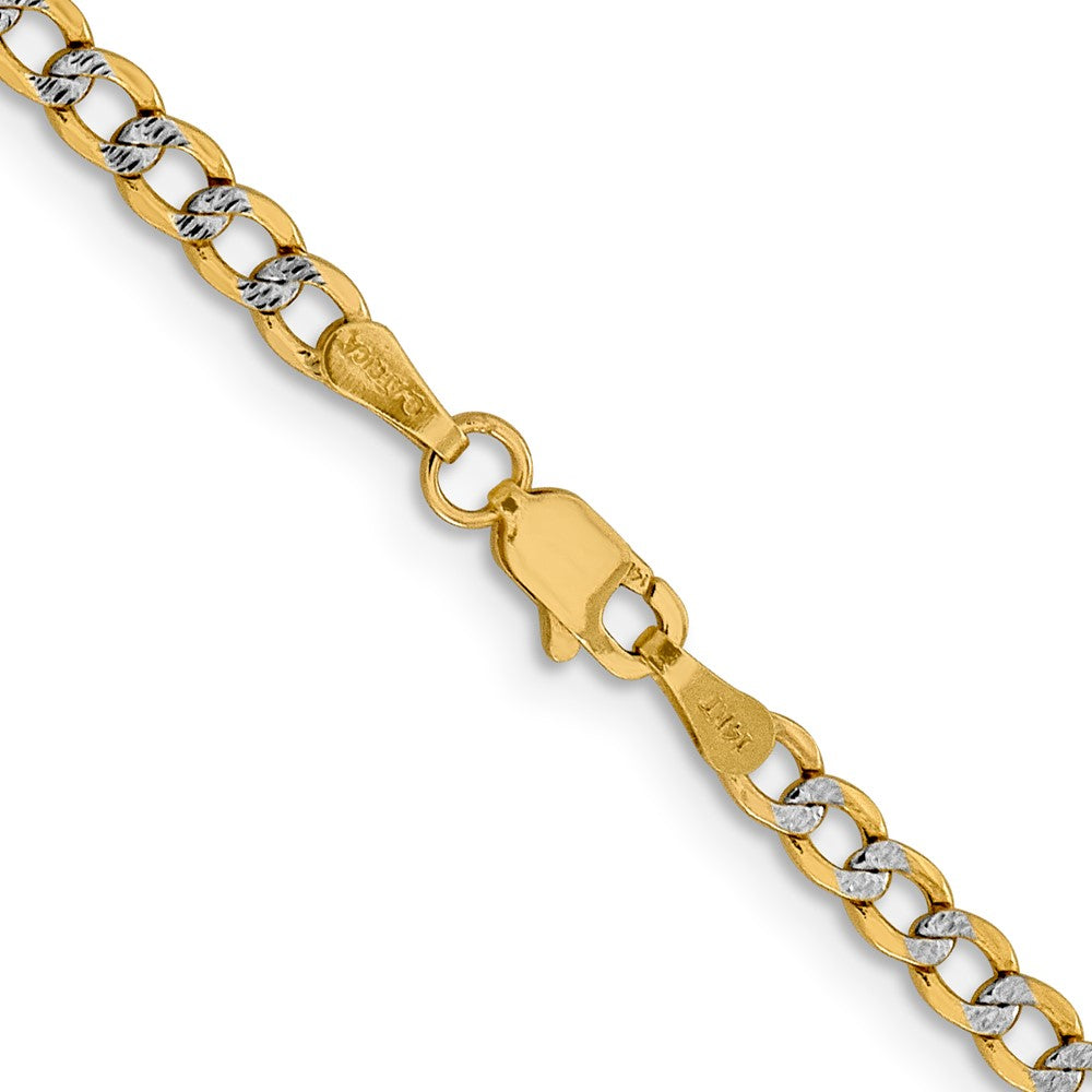 14K Yellow & Rhodium 3.4mm Semi-Solid With Pav Curb Lobster Clasp Chain Necklace