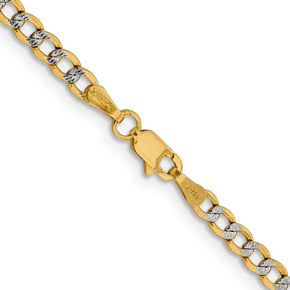 14K Yellow & Rhodium 3.4mm Semi-Solid With Pav Curb Lobster Clasp Chain Necklace