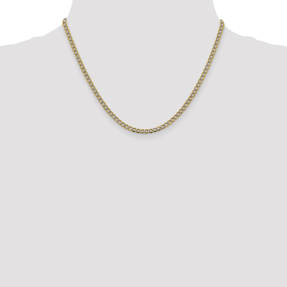 14K Yellow & Rhodium 3.4mm Semi-Solid With Pav Curb Lobster Clasp Chain Necklace