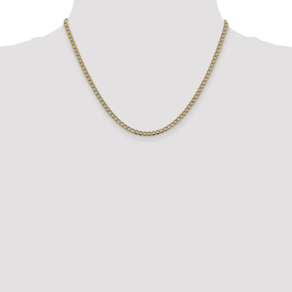 14K Yellow & Rhodium 3.4mm Semi-Solid With Pav Curb Lobster Clasp Chain Necklace