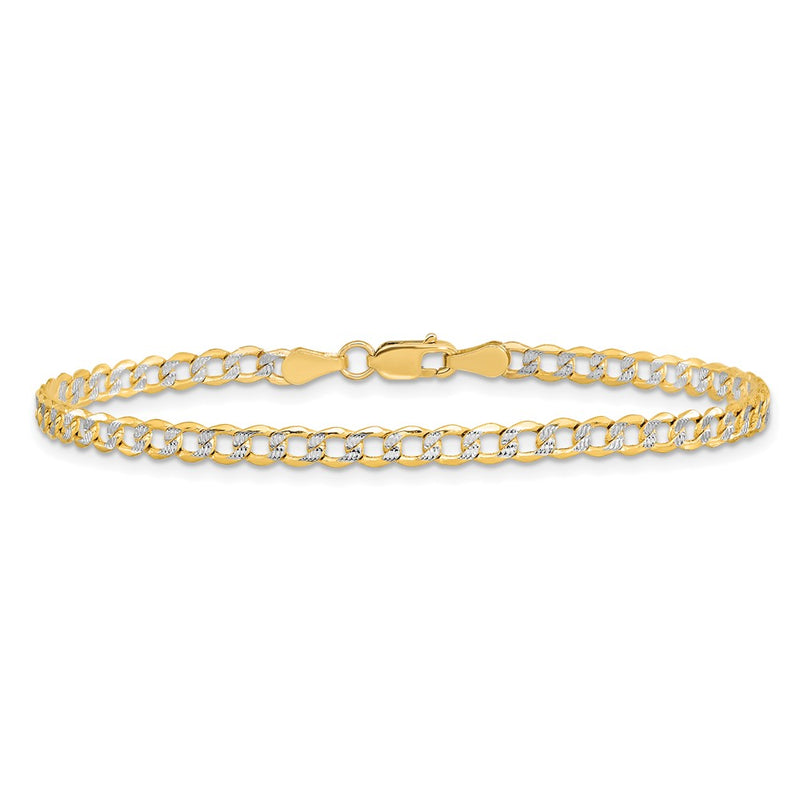 14K 3.4mm Semi-Solid With Rhodium Pav Curb Chain Anklet