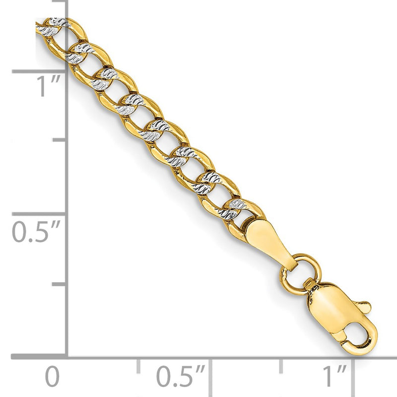 14K Yellow & Rhodium 3.4mm Semi-Solid With Pav Curb Lobster Clasp Chain Bracelet