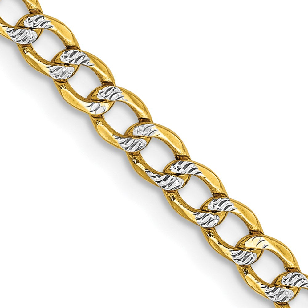 14K Yellow & Rhodium 3.4mm Semi-Solid With Pav Curb Lobster Clasp Chain Necklace
