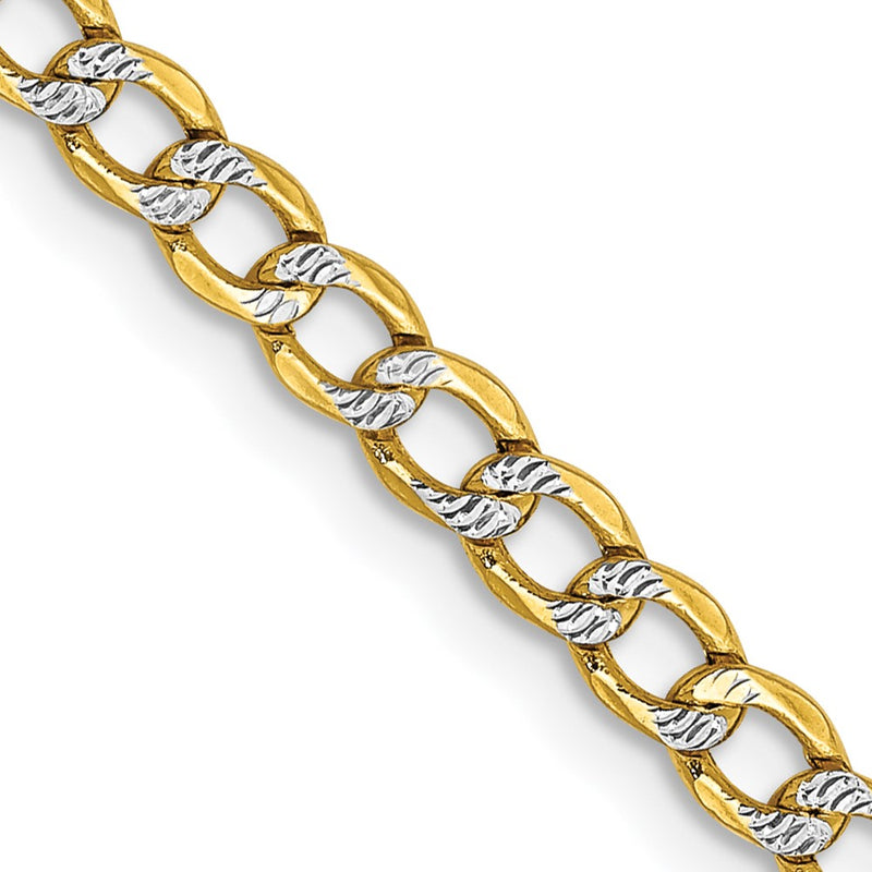 14K Yellow & Rhodium 3.4mm Semi-Solid With Pav Curb Lobster Clasp Chain Necklace