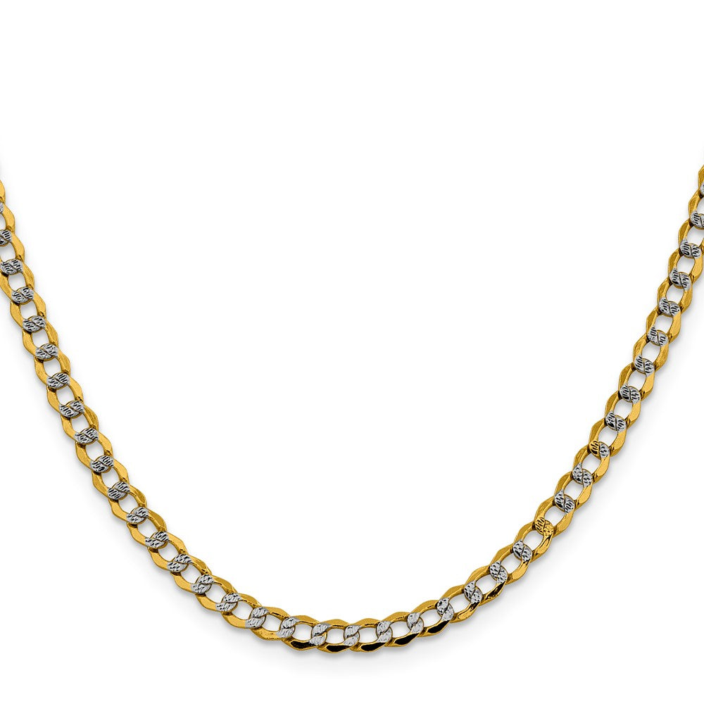 14K Yellow & Rhodium 4.3mm Semi-Solid With Pav Curb Lobster Clasp Chain Necklace