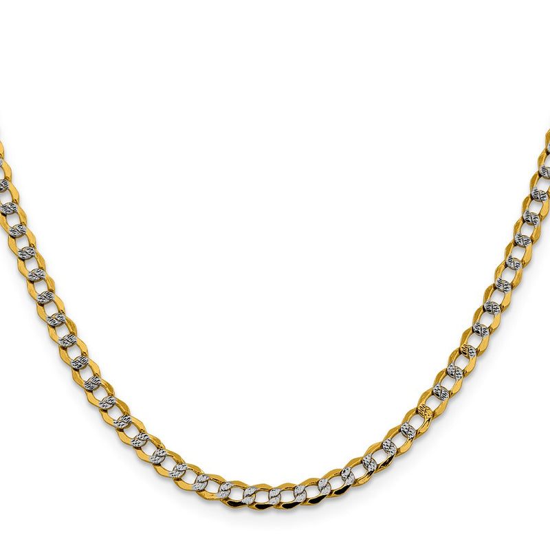 14K Yellow & Rhodium 4.3mm Semi-Solid With Pav Curb Lobster Clasp Chain Necklace