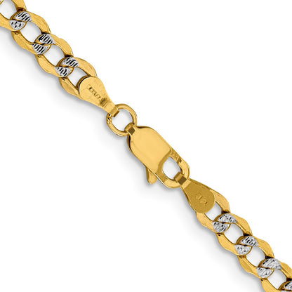 14K Yellow & Rhodium 4.3mm Semi-Solid With Pav Curb Lobster Clasp Chain Necklace