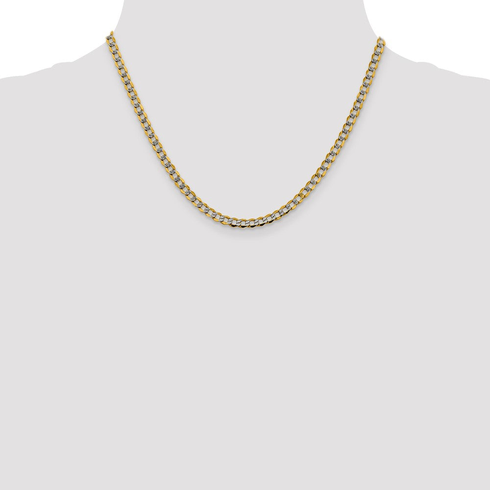 14K Yellow & Rhodium 4.3mm Semi-Solid With Pav Curb Lobster Clasp Chain Necklace