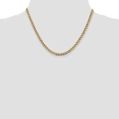 14K Yellow & Rhodium 4.3mm Semi-Solid With Pav Curb Lobster Clasp Chain Necklace