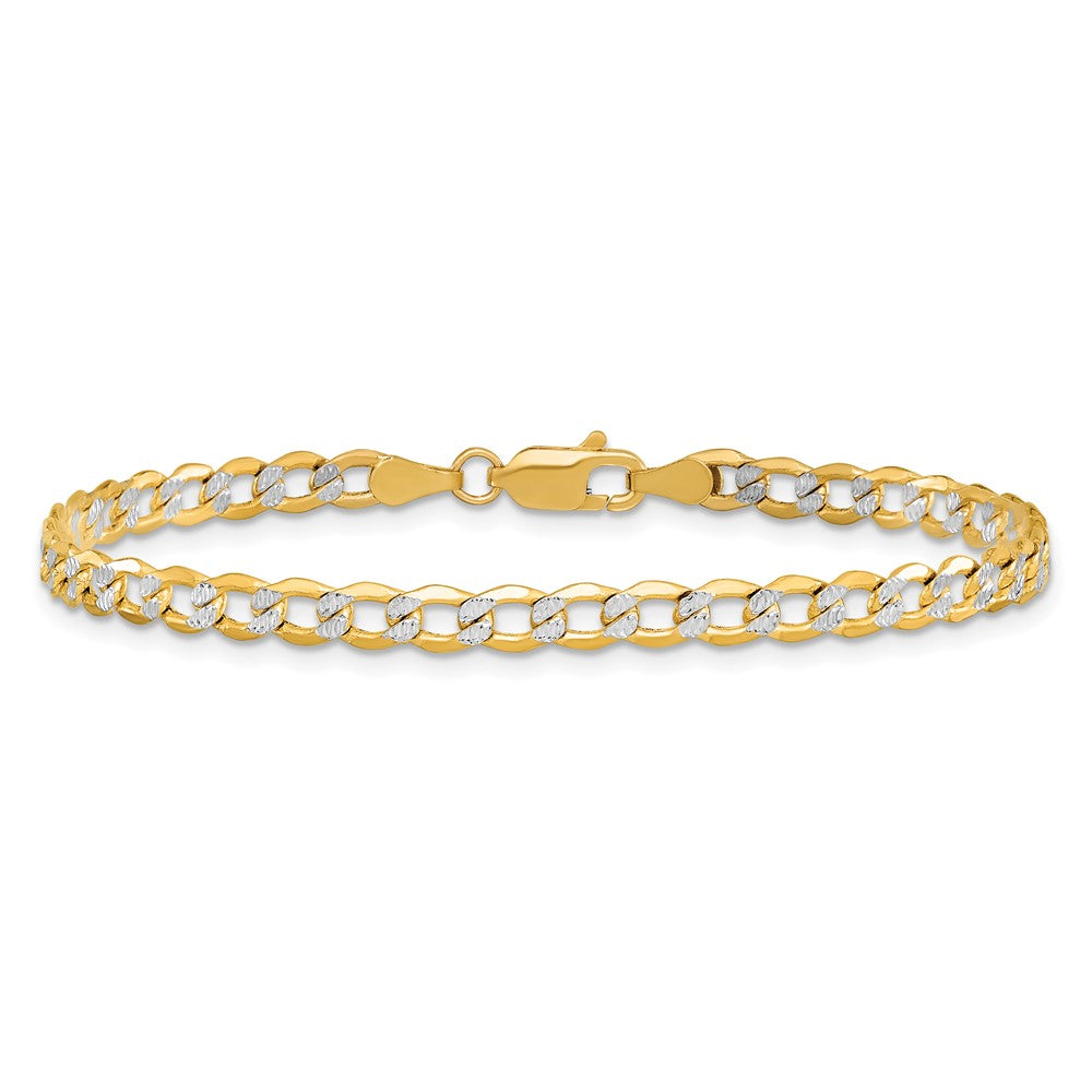 14K Yellow & Rhodium 4.3mm Semi-Solid With Pav Curb Lobster Clasp Chain Bracelet