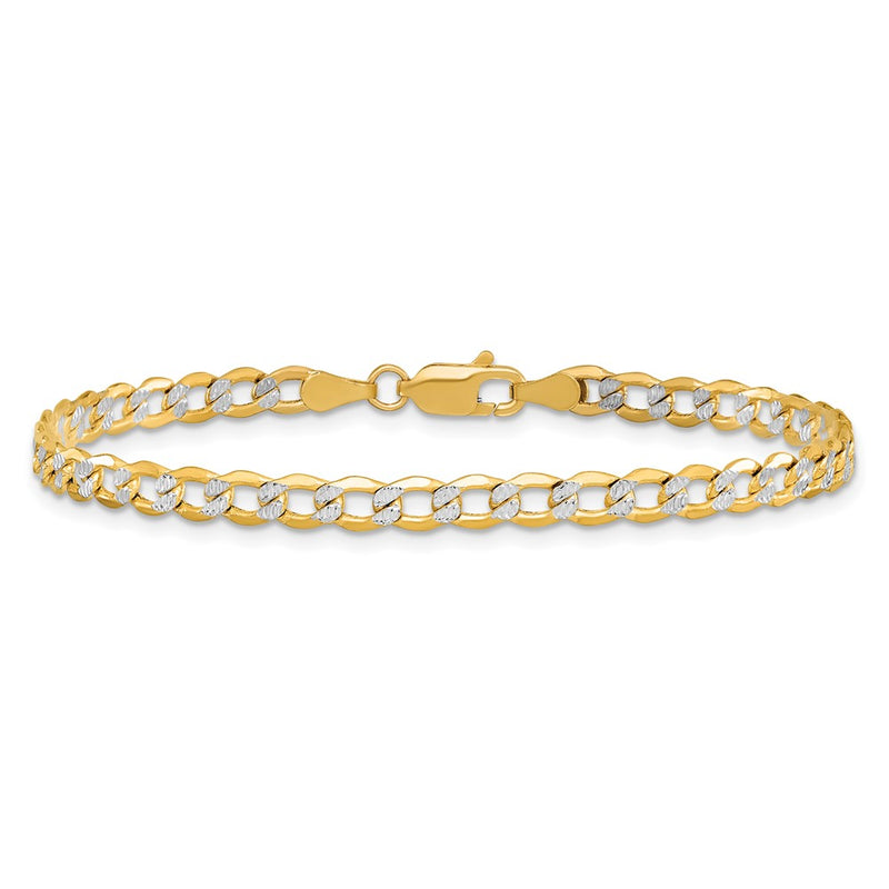 14K 4.3mm Semi-Solid With Rhodium Pav Curb Chain Anklet