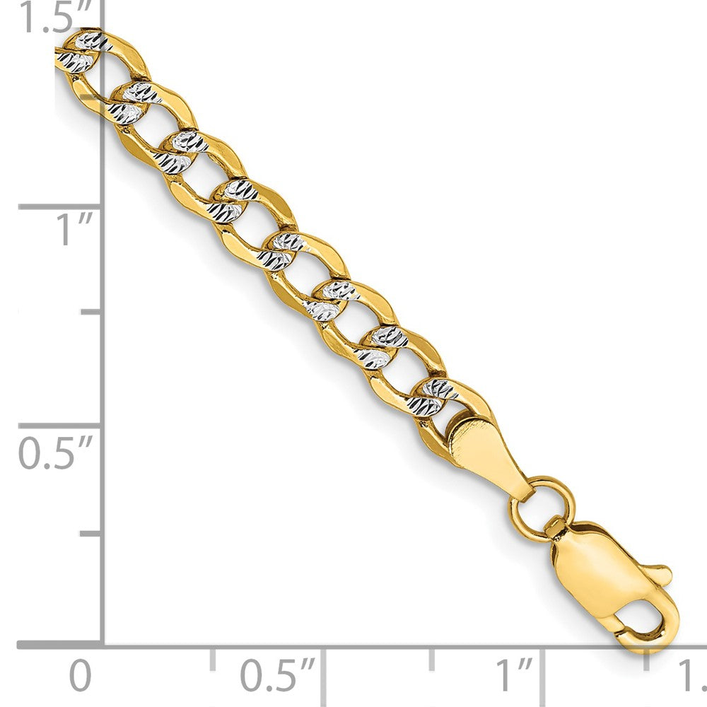 14K Yellow & Rhodium 4.3mm Semi-Solid With Pav Curb Lobster Clasp Chain Bracelet