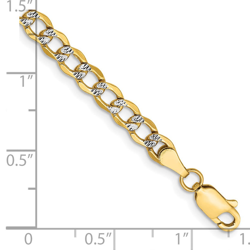 14K Yellow & Rhodium 4.3mm Semi-Solid With Pav Curb Lobster Clasp Chain Bracelet