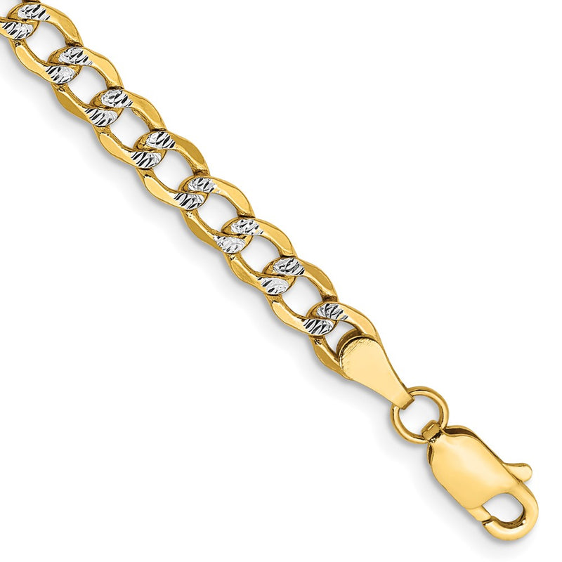 14K Yellow & Rhodium 4.3mm Semi-Solid With Pav Curb Lobster Clasp Chain Bracelet