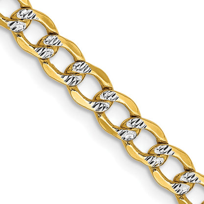 14K Yellow & Rhodium 4.3mm Semi-Solid With Pav Curb Lobster Clasp Chain Necklace