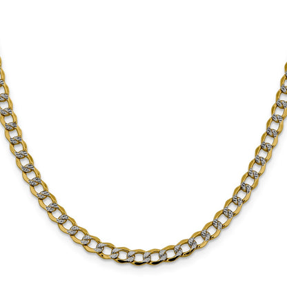 14K Yellow & Rhodium 18 Inch 5.2mm Semi-Solid With Pav Curb Lobster Clasp Chain Necklace