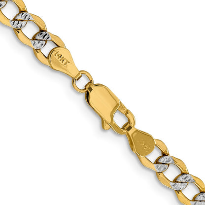 14K Yellow & Rhodium 22 Inch 5.2mm Semi-Solid With Pav Curb Lobster Clasp Chain Necklace