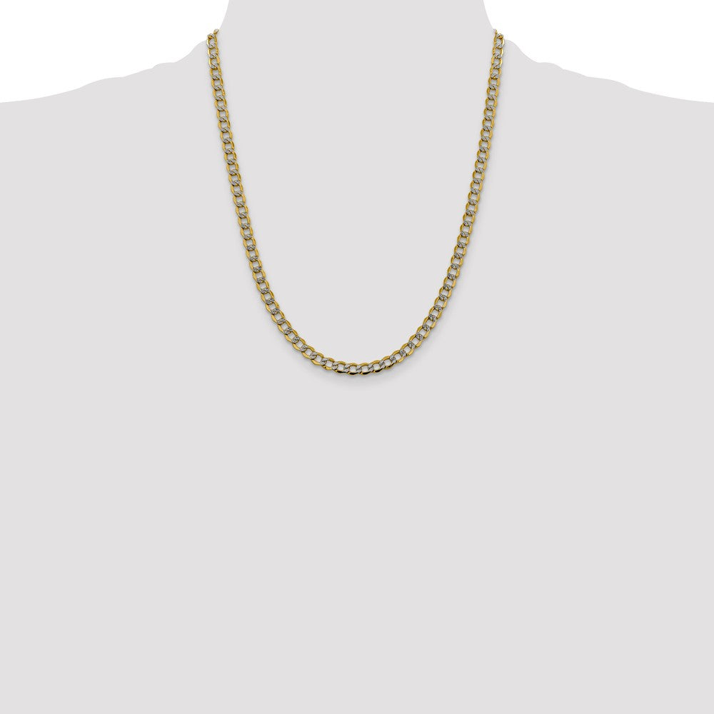 14K Yellow & Rhodium 22 Inch 5.2mm Semi-Solid With Pav Curb Lobster Clasp Chain Necklace
