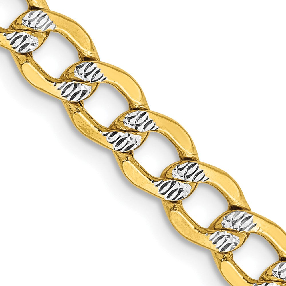 14K Yellow & Rhodium 22 Inch 5.2mm Semi-Solid With Pav Curb Lobster Clasp Chain Necklace