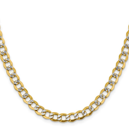 14K Yellow & Rhodium 22 Inch 6.75mm Semi-Solid With Pav Curb Lobster Clasp Chain Necklace