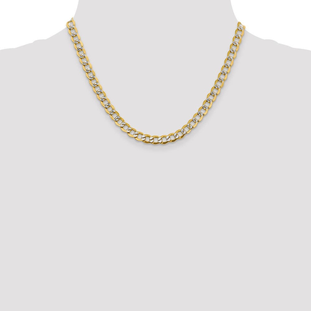 14K Yellow & Rhodium 18 Inch 6.75mm Semi-Solid With Pav Curb Lobster Clasp Chain Necklace