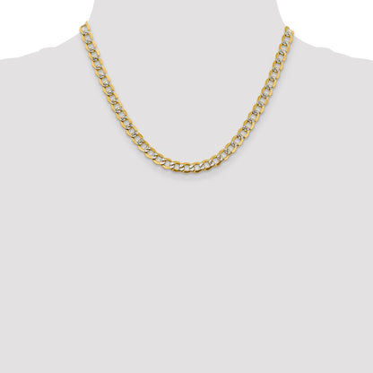 14K Yellow & Rhodium 18 Inch 6.75mm Semi-Solid With Pav Curb Lobster Clasp Chain Necklace