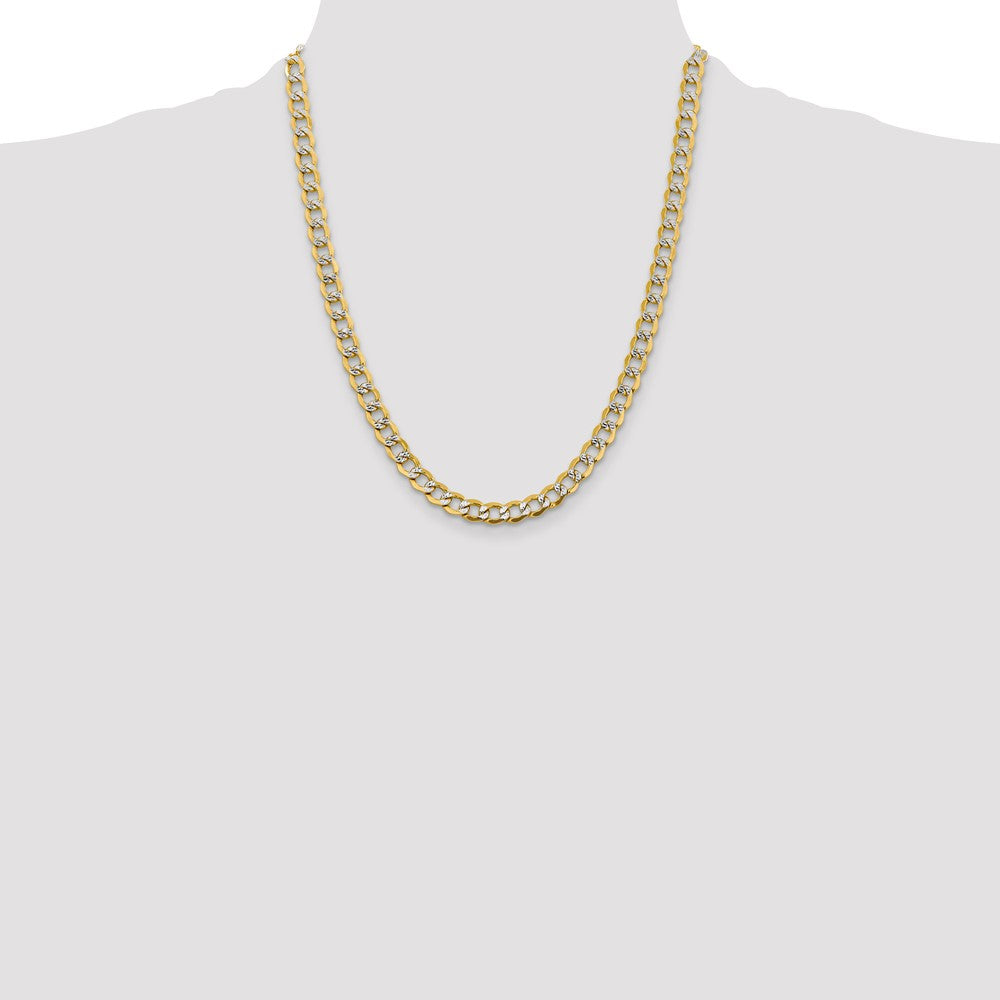 14K Yellow & Rhodium 22 Inch 6.75mm Semi-Solid With Pav Curb Lobster Clasp Chain Necklace