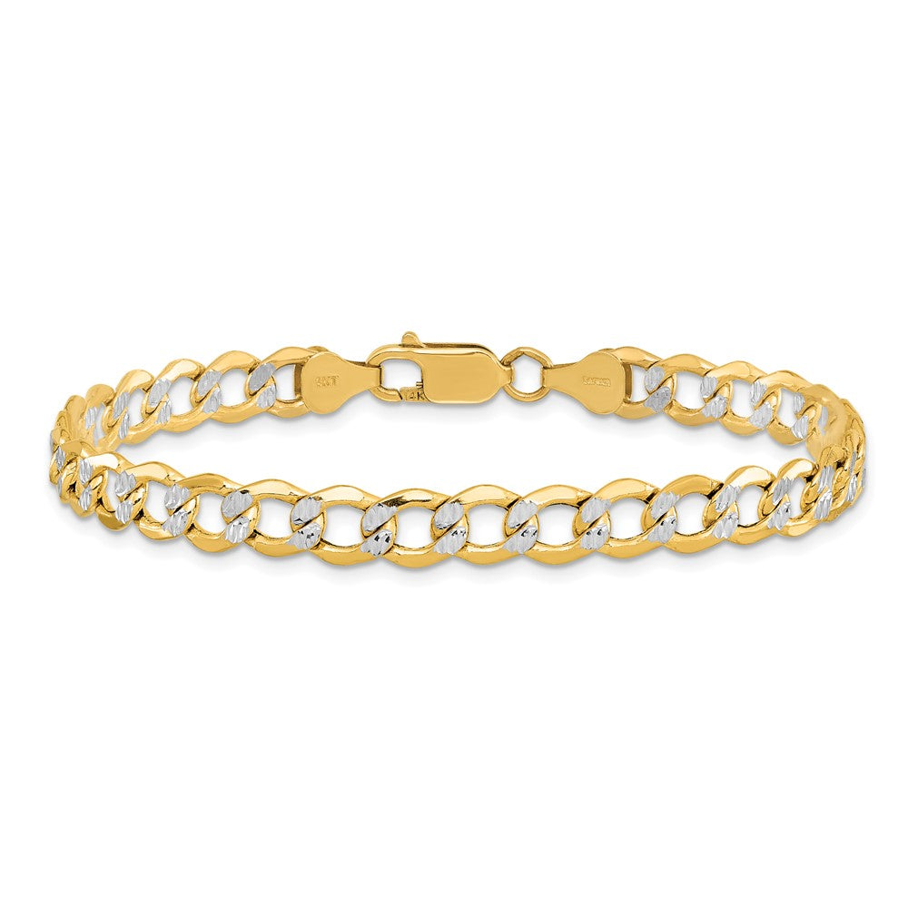 14K 6.75mm Semi-Solid With Rhodium Pav Curb Chain Bracelet