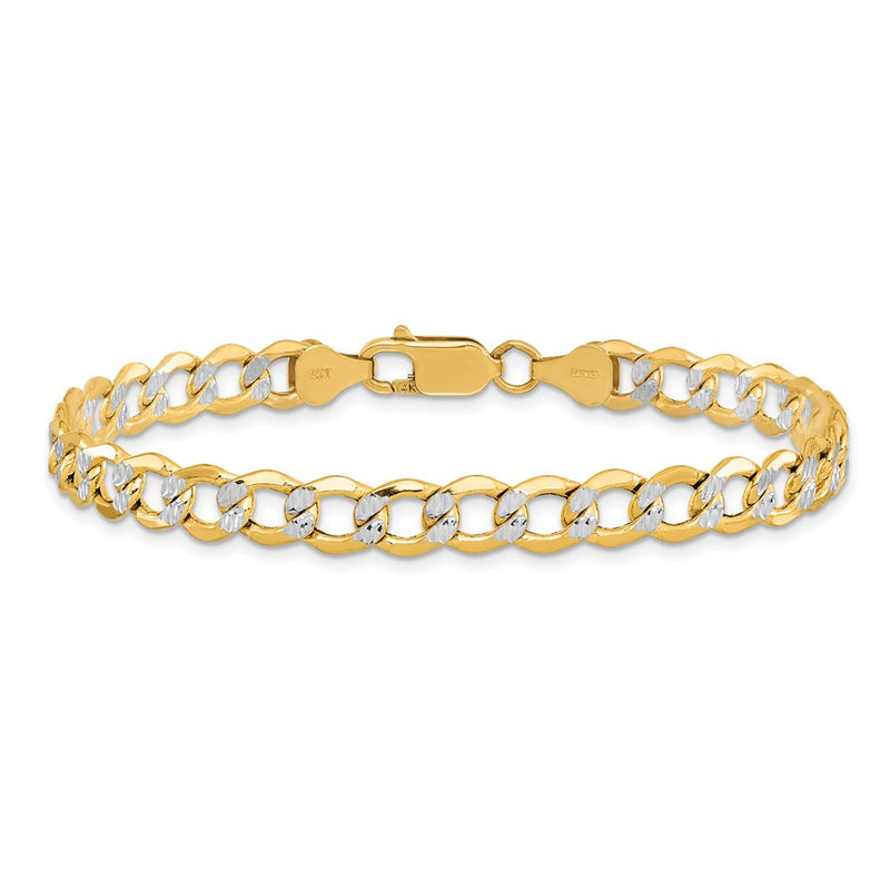 14K 6.75mm Semi-Solid With Rhodium Pav Curb Chain Bracelet
