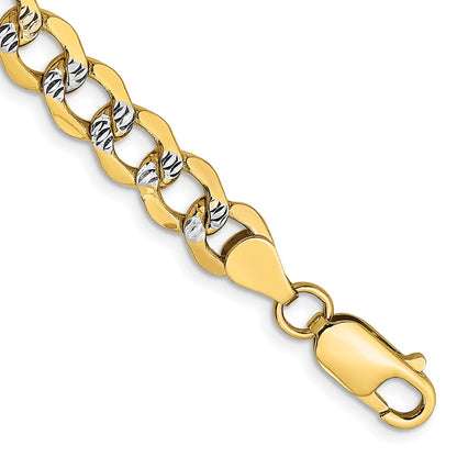 14K 6.75mm Semi-Solid With Rhodium Pav Curb Chain Bracelet