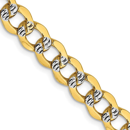 14K Yellow & Rhodium 22 Inch 6.75mm Semi-Solid With Pav Curb Lobster Clasp Chain Necklace