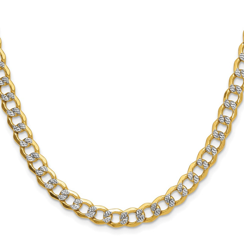 14K Yellow & Rhodium 7.1mm Semi-Solid With Pav Curb Chain Necklace