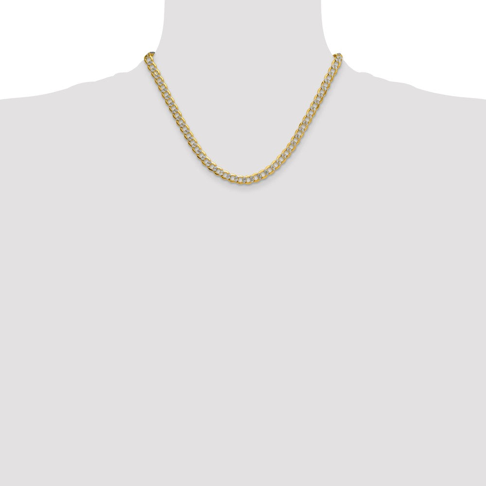 14K Yellow & Rhodium 7.1mm Semi-Solid With Pav Curb Chain Necklace