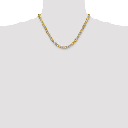 14K Yellow & Rhodium 7.1mm Semi-Solid With Pav Curb Chain Necklace