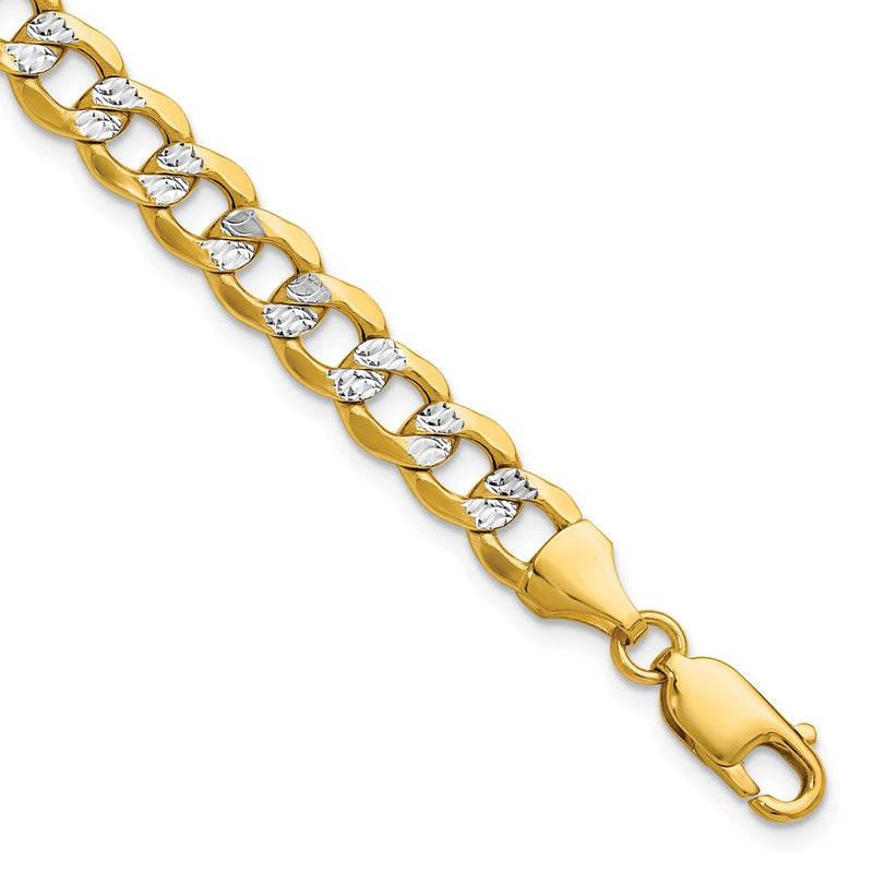 14K Yellow & Rhodium 7.1mm Semi-Solid With Pav Curb Chain Bracelet