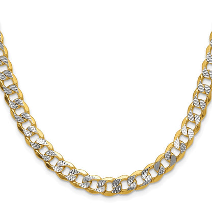 14K Yellow & Rhodium 7.75mm Semi-Solid With Pav Curb Chain Necklace