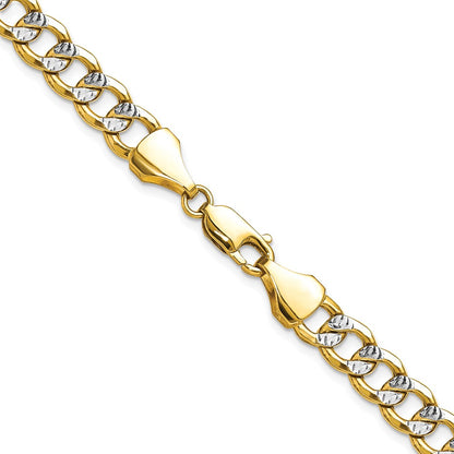 14K Yellow & Rhodium 7.75mm Semi-Solid With Pav Curb Chain Necklace