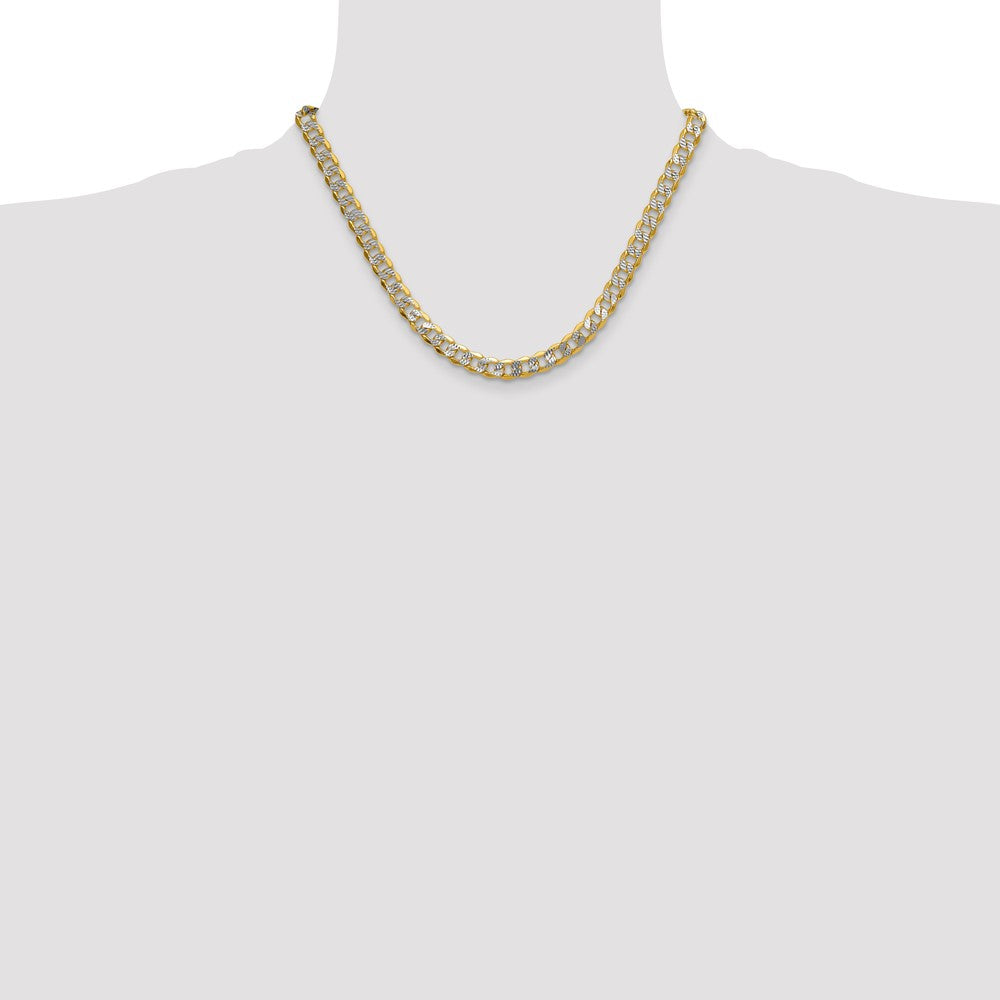 14K Yellow & Rhodium 7.75mm Semi-Solid With Pav Curb Chain Necklace