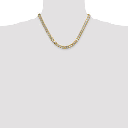14K Yellow & Rhodium 7.75mm Semi-Solid With Pav Curb Chain Necklace