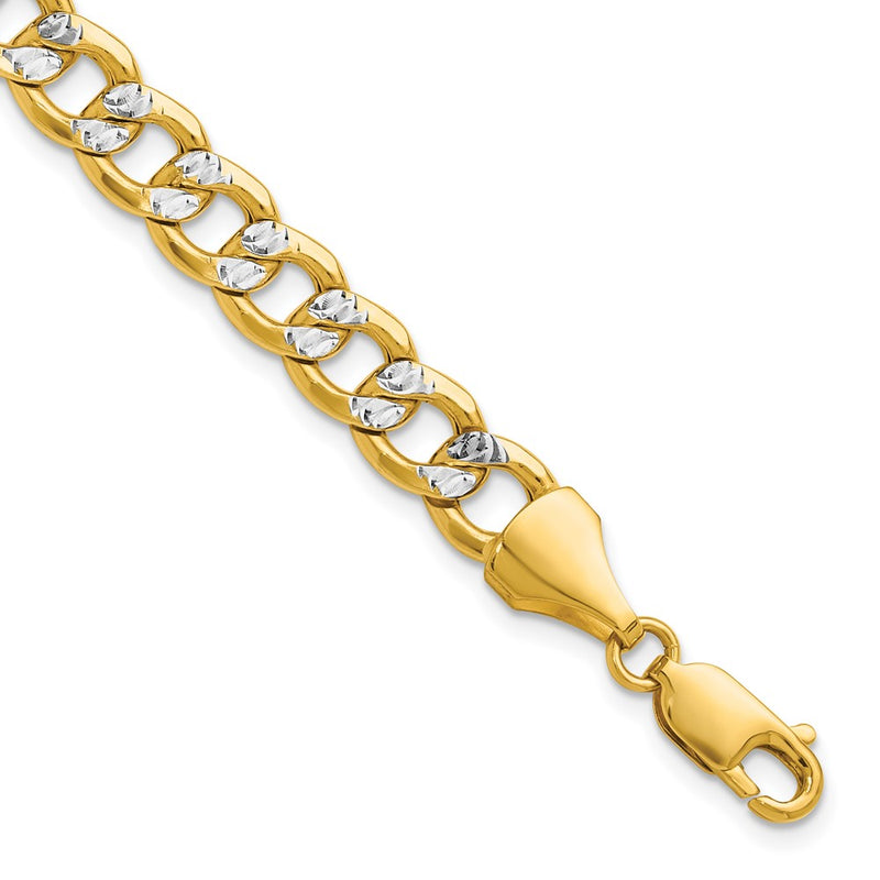 14K Yellow & Rhodium 7.75mm Semi-Solid With Pav Curb Chain Bracelet