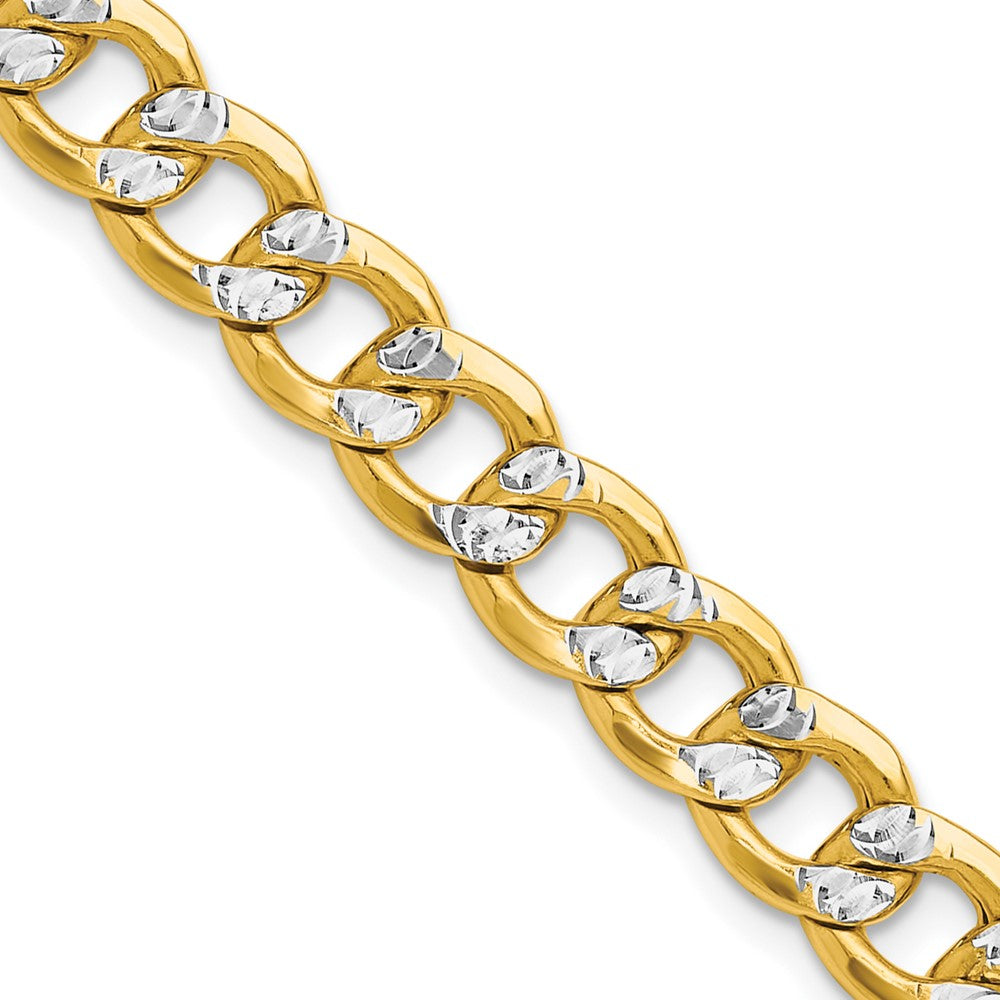 14K Yellow & Rhodium 7.75mm Semi-Solid With Pav Curb Chain Necklace