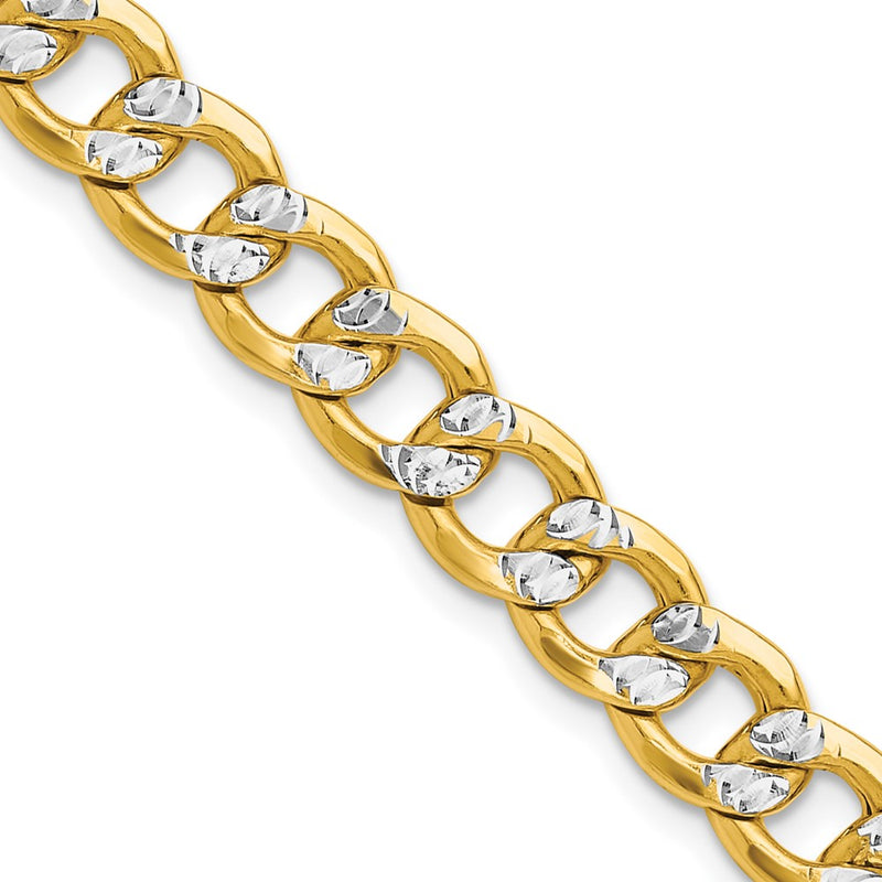 14K Yellow & Rhodium 7.75mm Semi-Solid With Pav Curb Chain Necklace