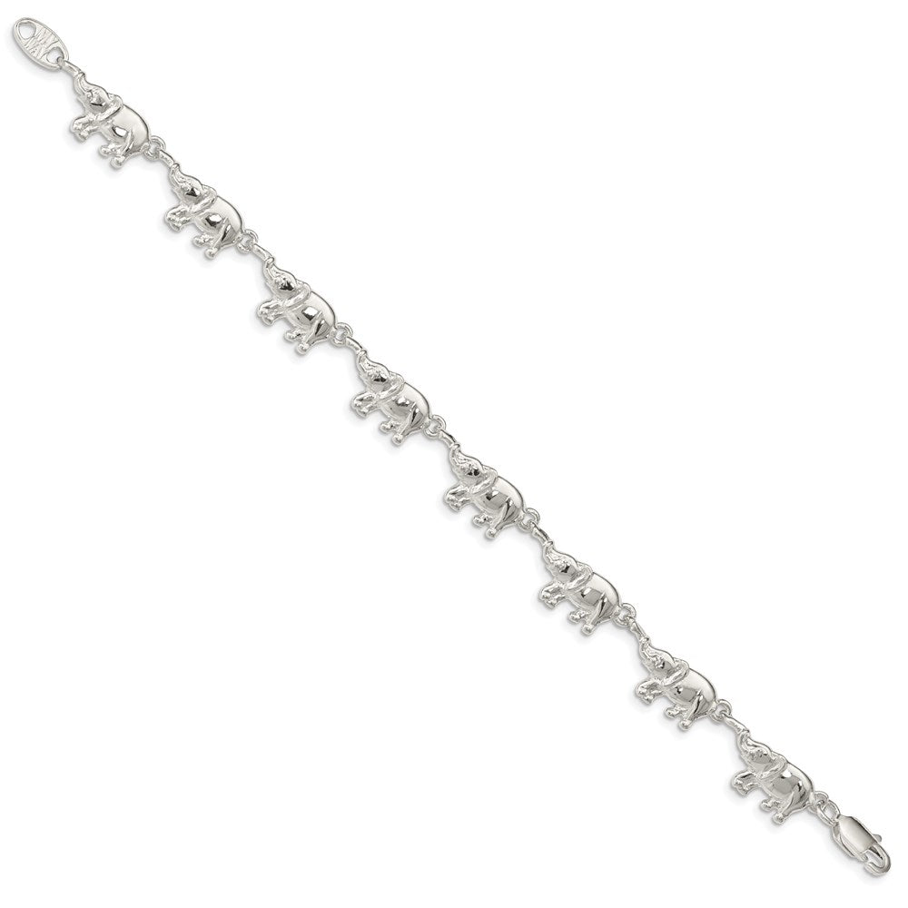 7 Inch Sterling Silver Elephants Bracelet