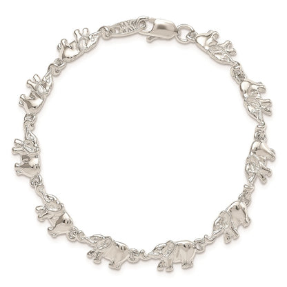 8 Inch Sterling Silver Elephants Bracelet