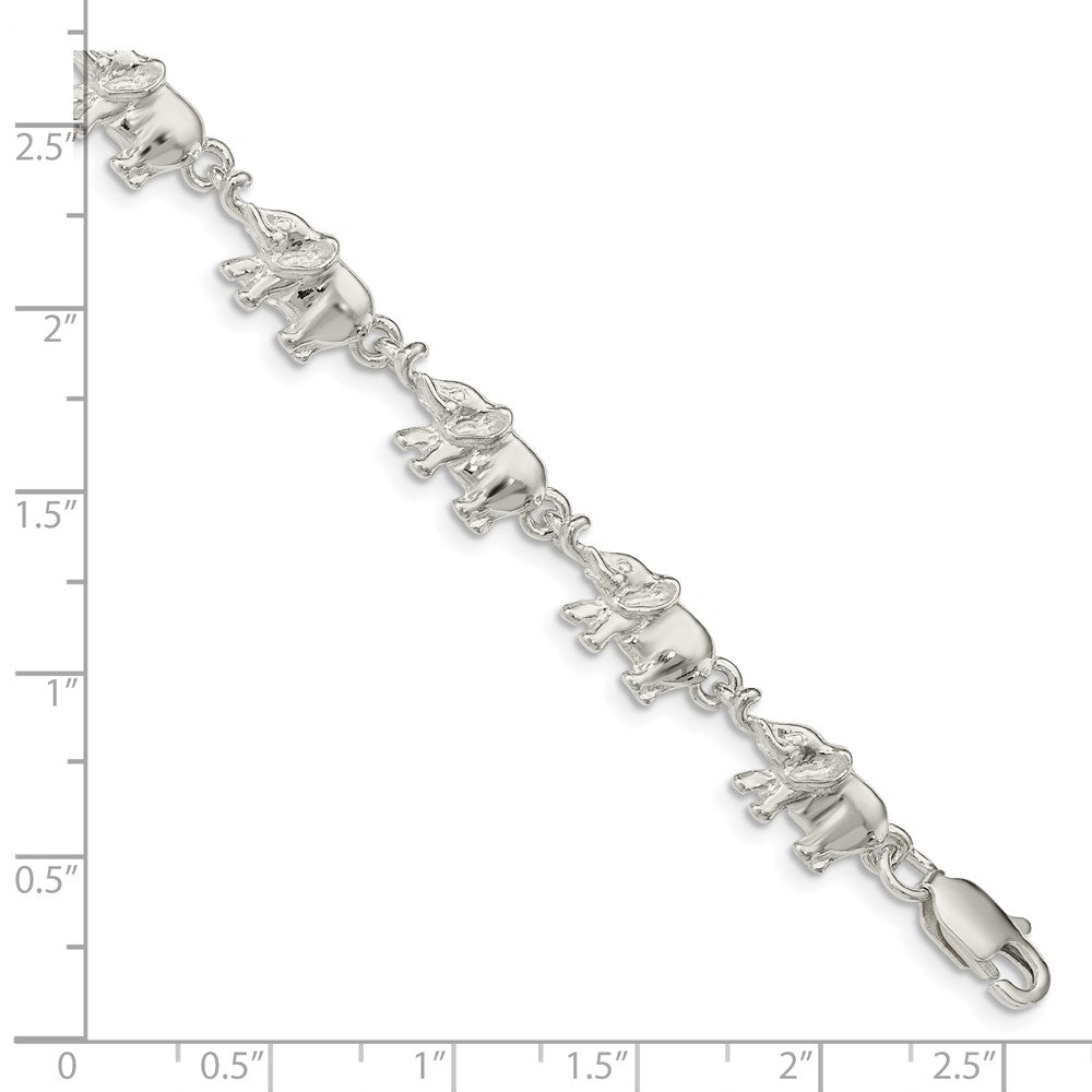 8 Inch Sterling Silver Elephants Bracelet