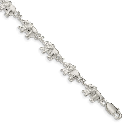 8 Inch Sterling Silver Elephants Bracelet