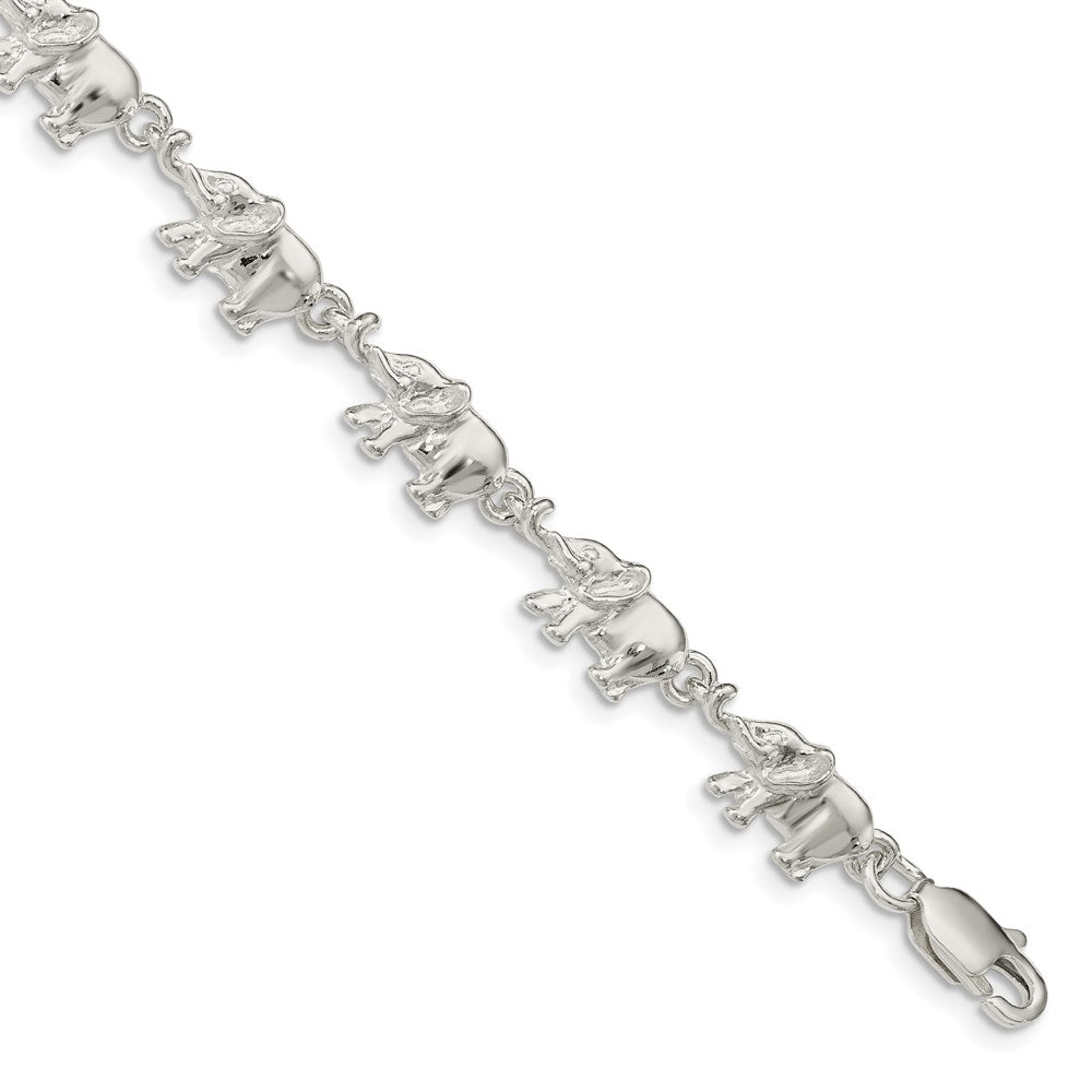 7 Inch Sterling Silver Elephants Bracelet